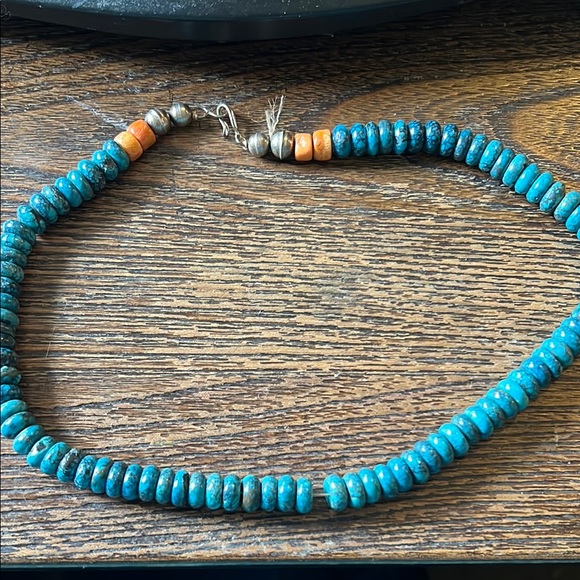 Vintage Native American Natural Turquoise Sterling Silver Beaded Necklace